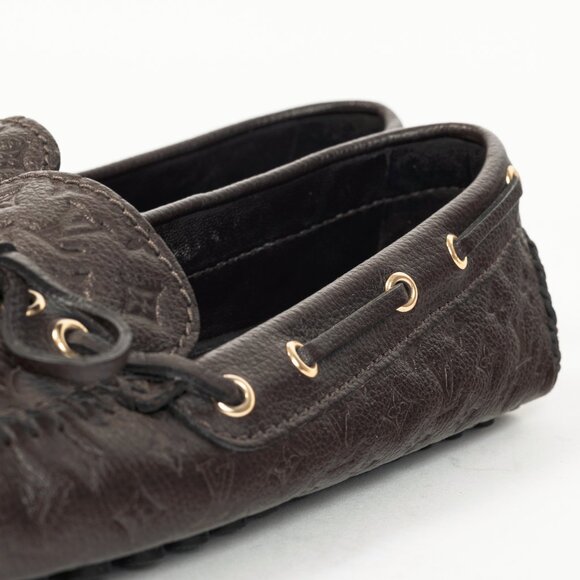 Louis Vuitton Gloria Brown Monogram-Embossed Leather Flat Loafers - Picture 10 of 14